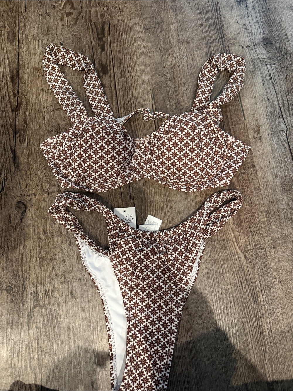 Cupshe X jojo fletcher two piece Floral Print Swimsuit in Brown and White